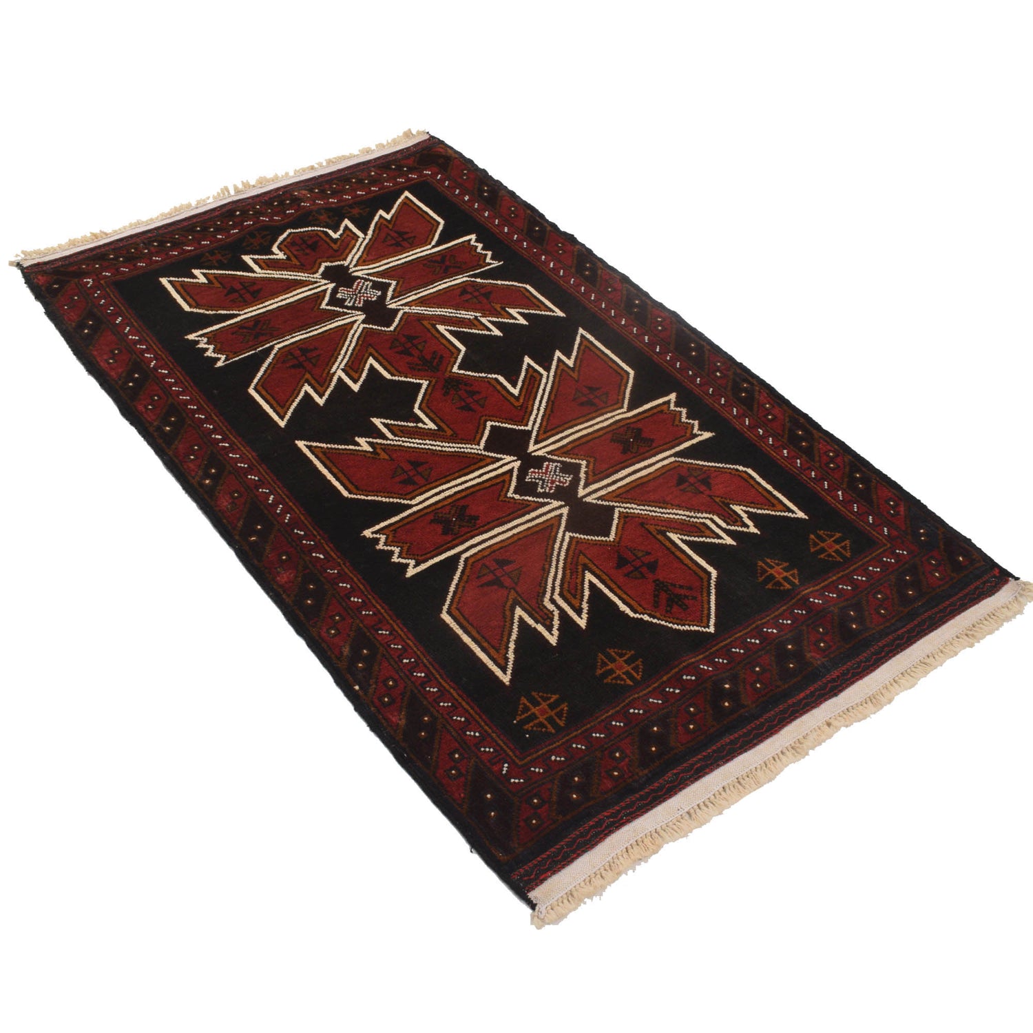Baluchi Rug Handmade Black Geometric 3x5 ft