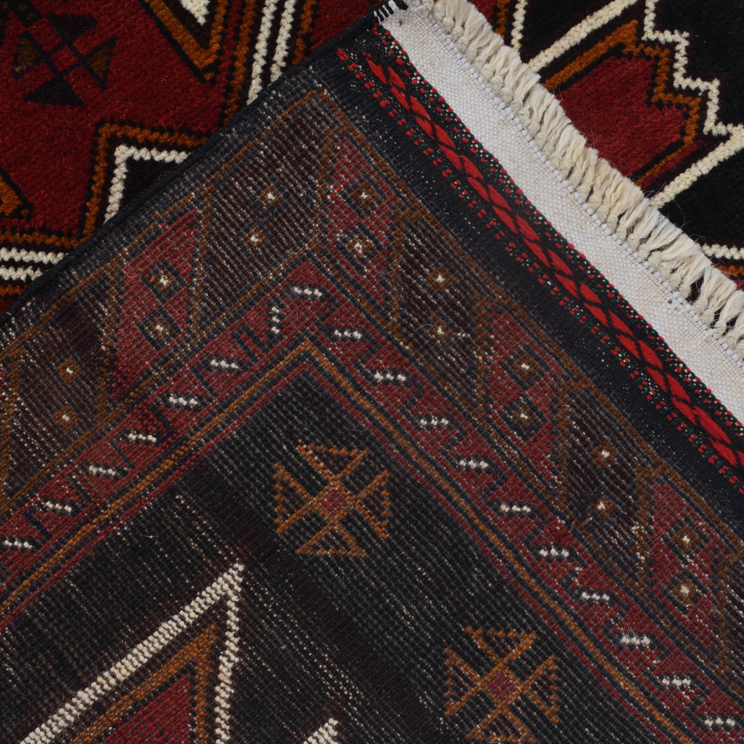 Baluchi Rug Handmade Black Geometric 3x5 ft