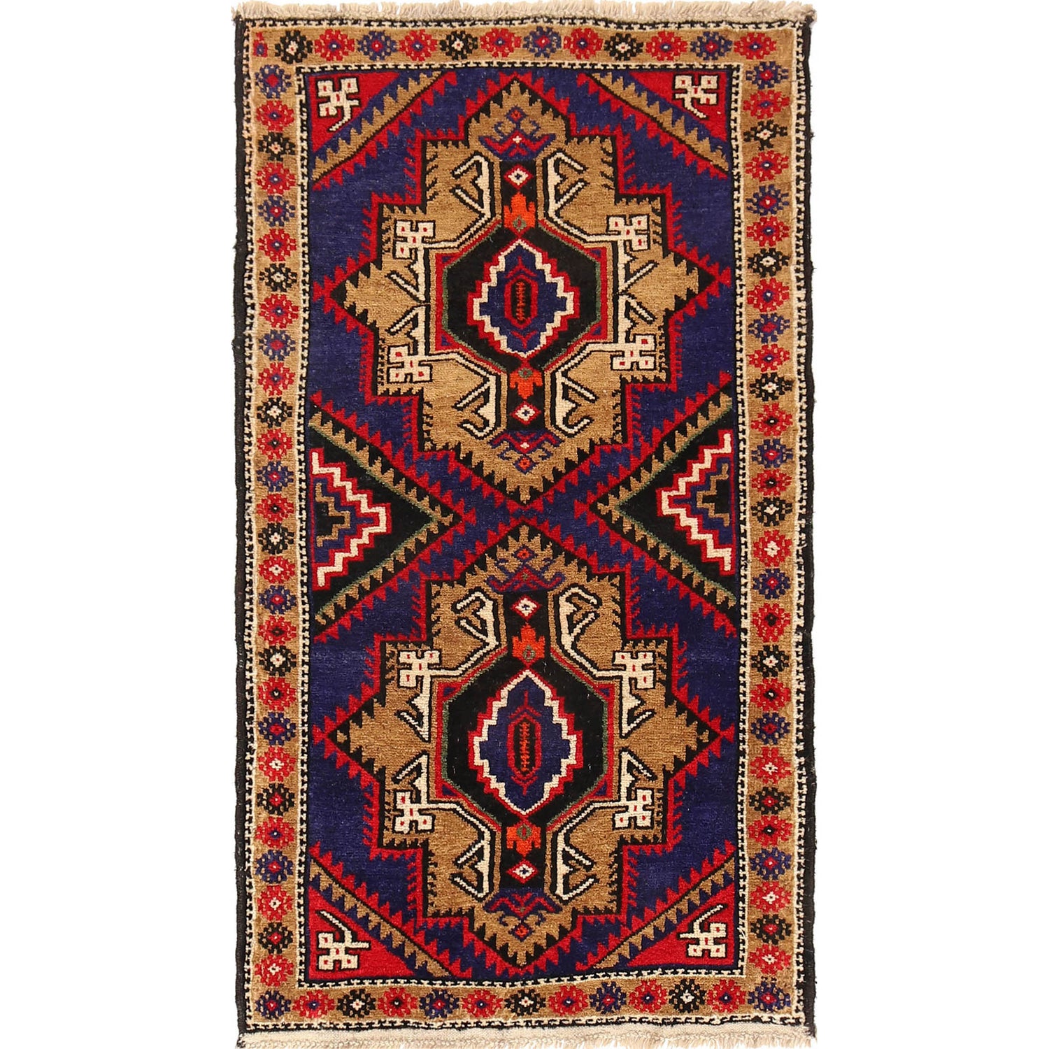 Baluchi Rug Handmade Blue Geometric 3x5 ft