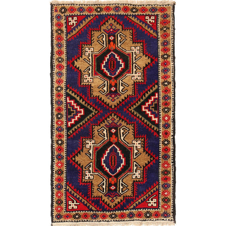Baluchi Rug Handmade Blue Geometric 3x5 ft