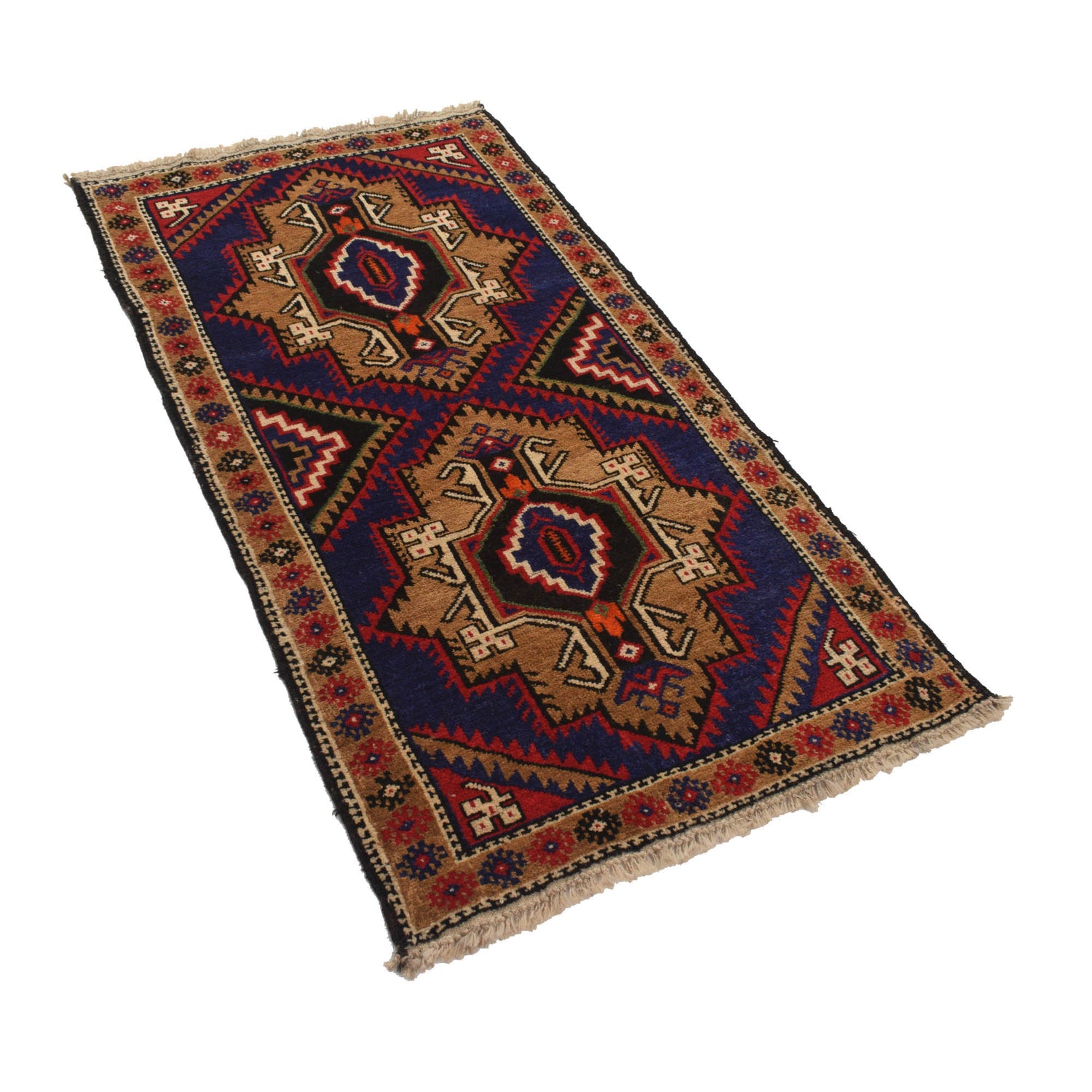 Baluchi Rug Handmade Blue Geometric 3x5 ft