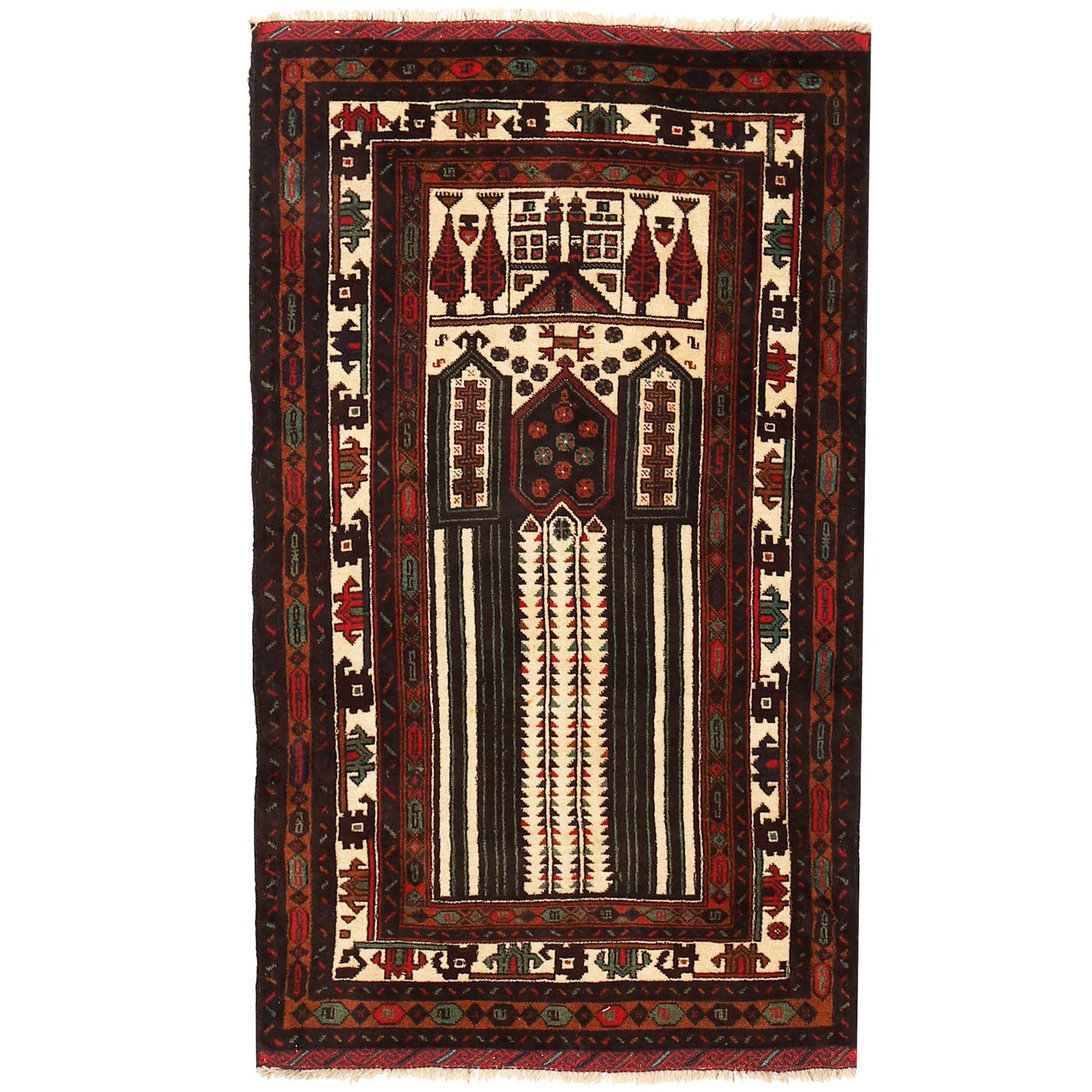 Baluchi Rug Handmade Beige Prayer Design 3x5 ft