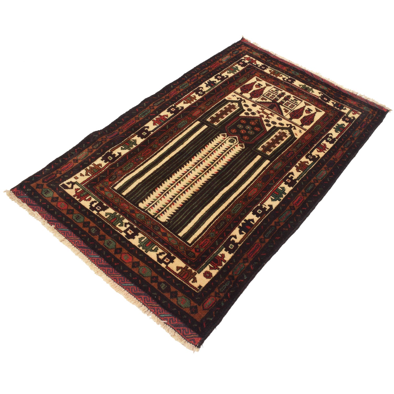 Baluchi Rug Handmade Beige Prayer Design 3x5 ft