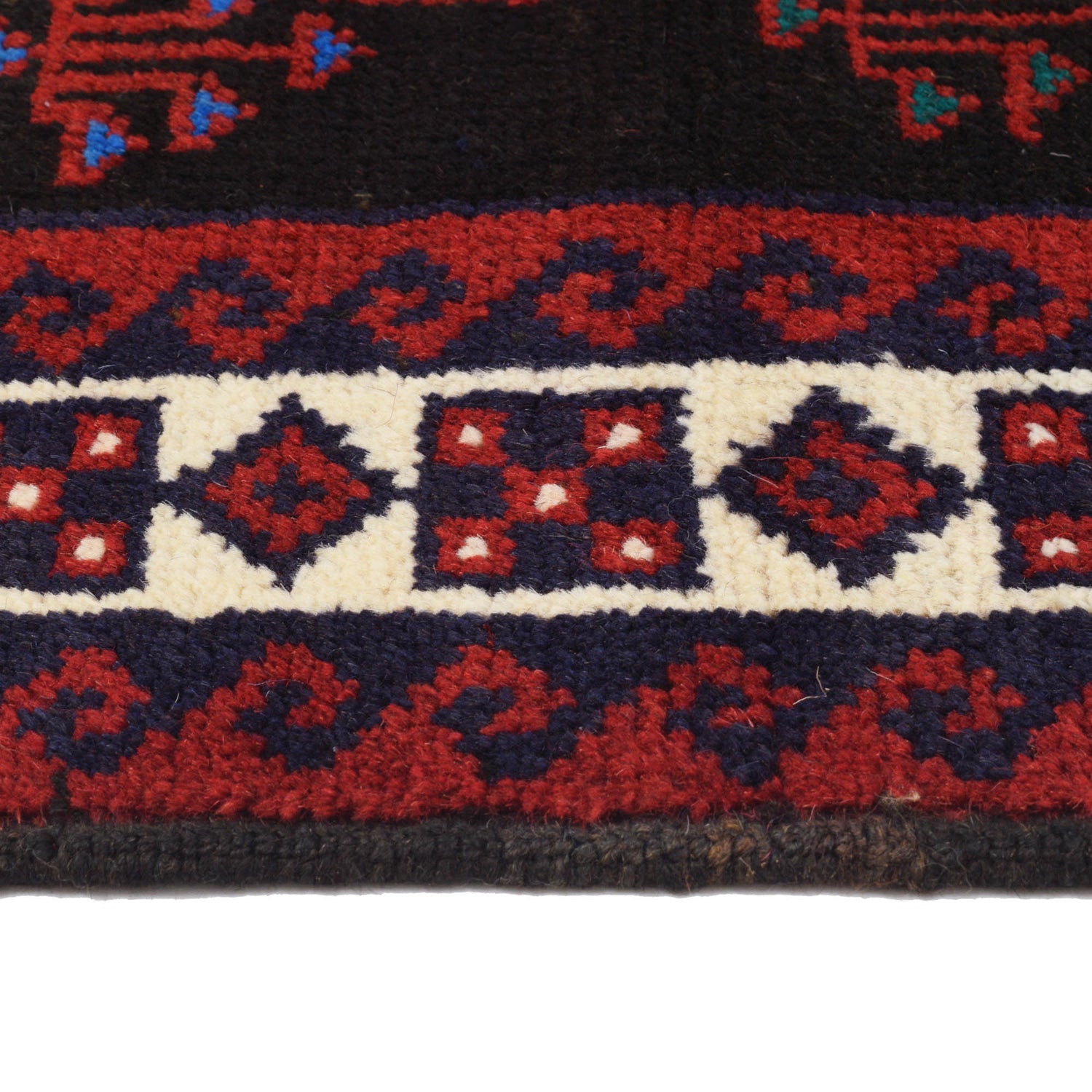 Baluchi Rug Handmade Black Geometric 3x5 ft