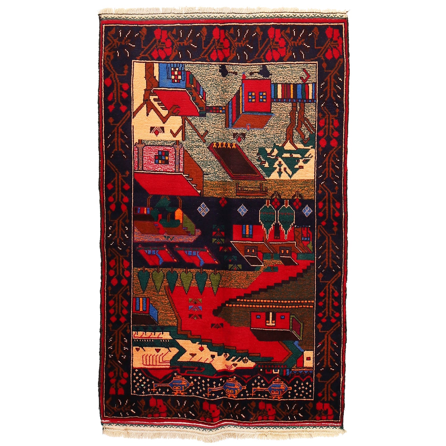 Pictorial Rug Handmade Multi Design