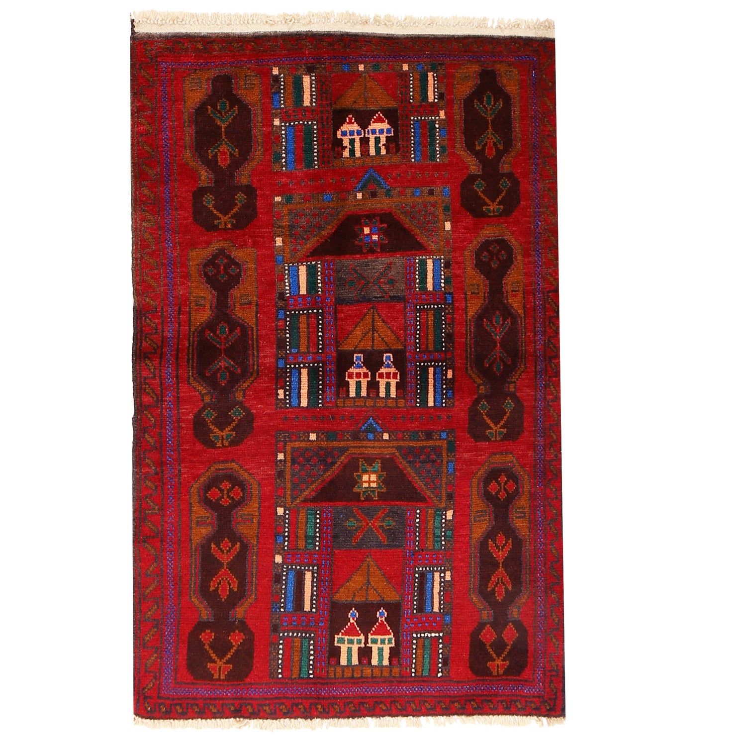 Baluchi Rug Handmade Red Prayer Design 2x4 ft