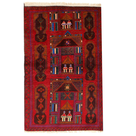 Baluchi Rug Handmade Red Prayer Design 2x4 ft
