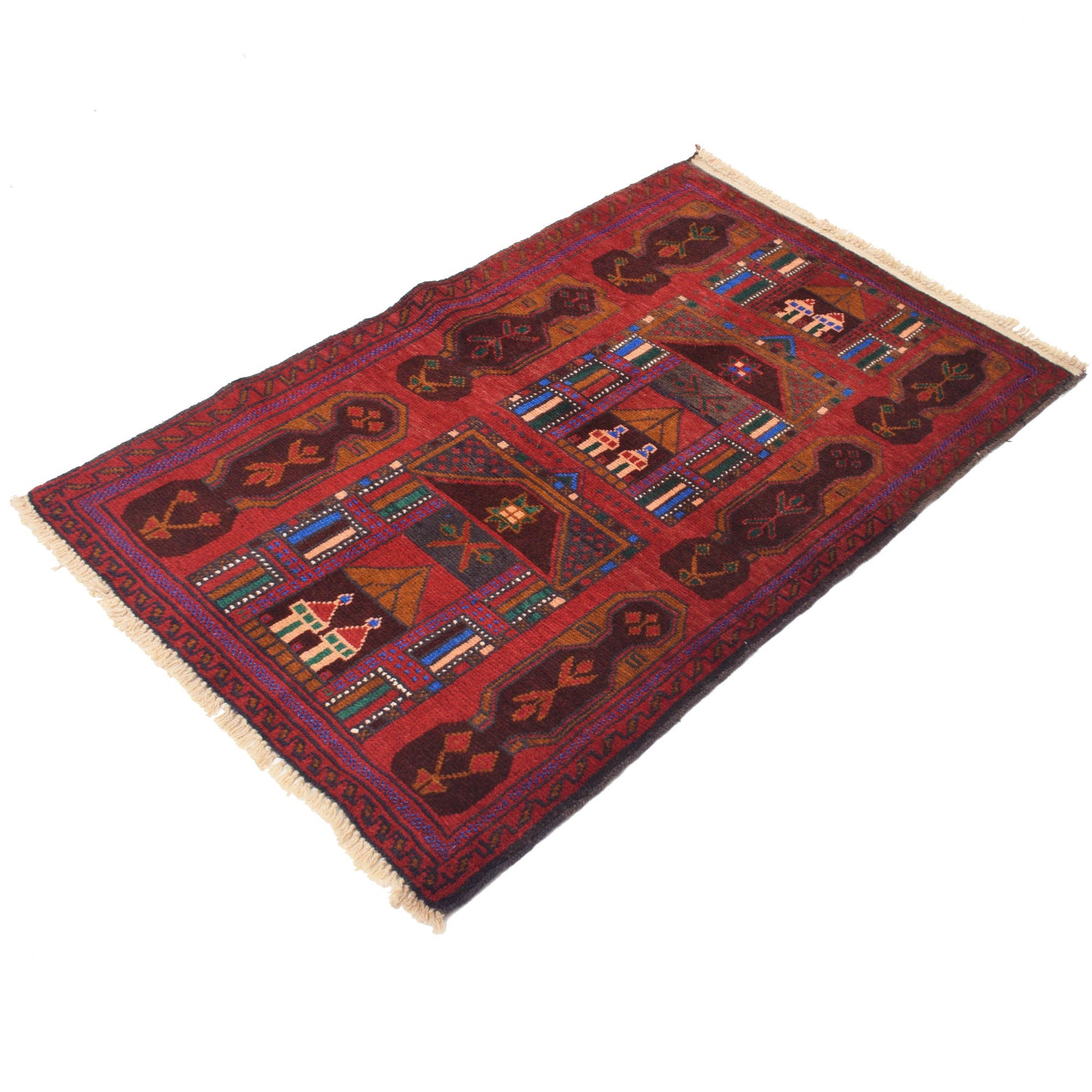Baluchi Rug Handmade Red Prayer Design 2x4 ft