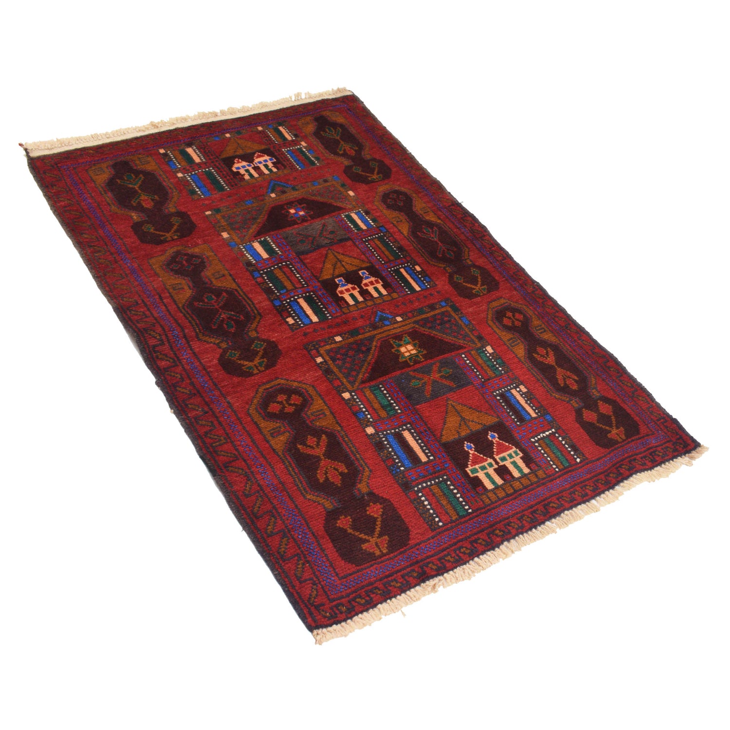 Baluchi Rug Handmade Red Prayer Design 2x4 ft