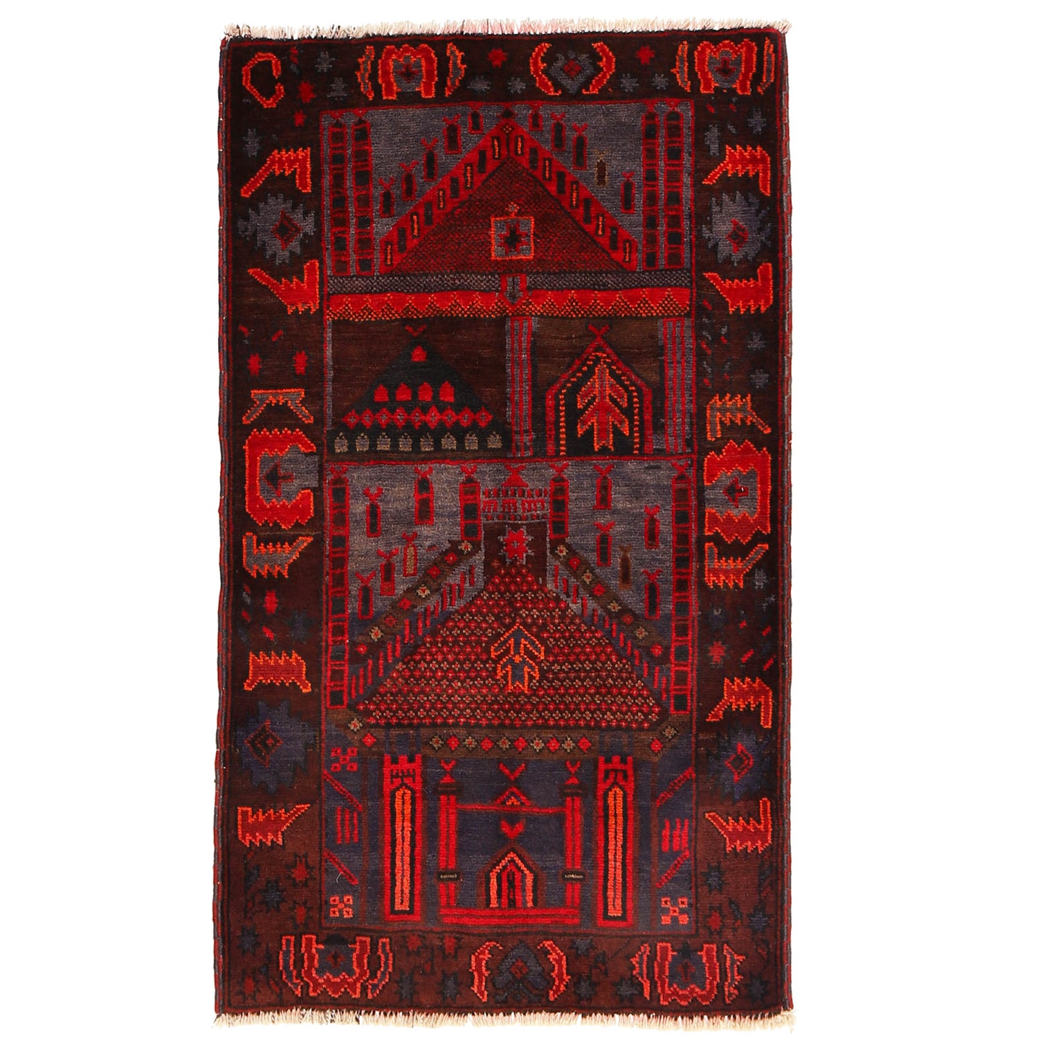 Baluchi Rug Handmade Multi Prayer Design 3x5 ft