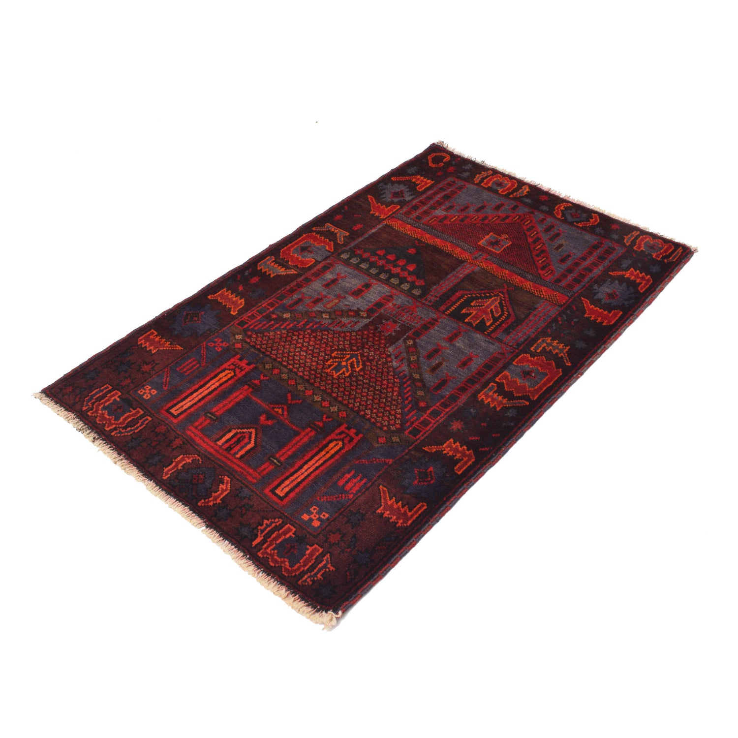 Baluchi Rug Handmade Multi Prayer Design 3x5 ft