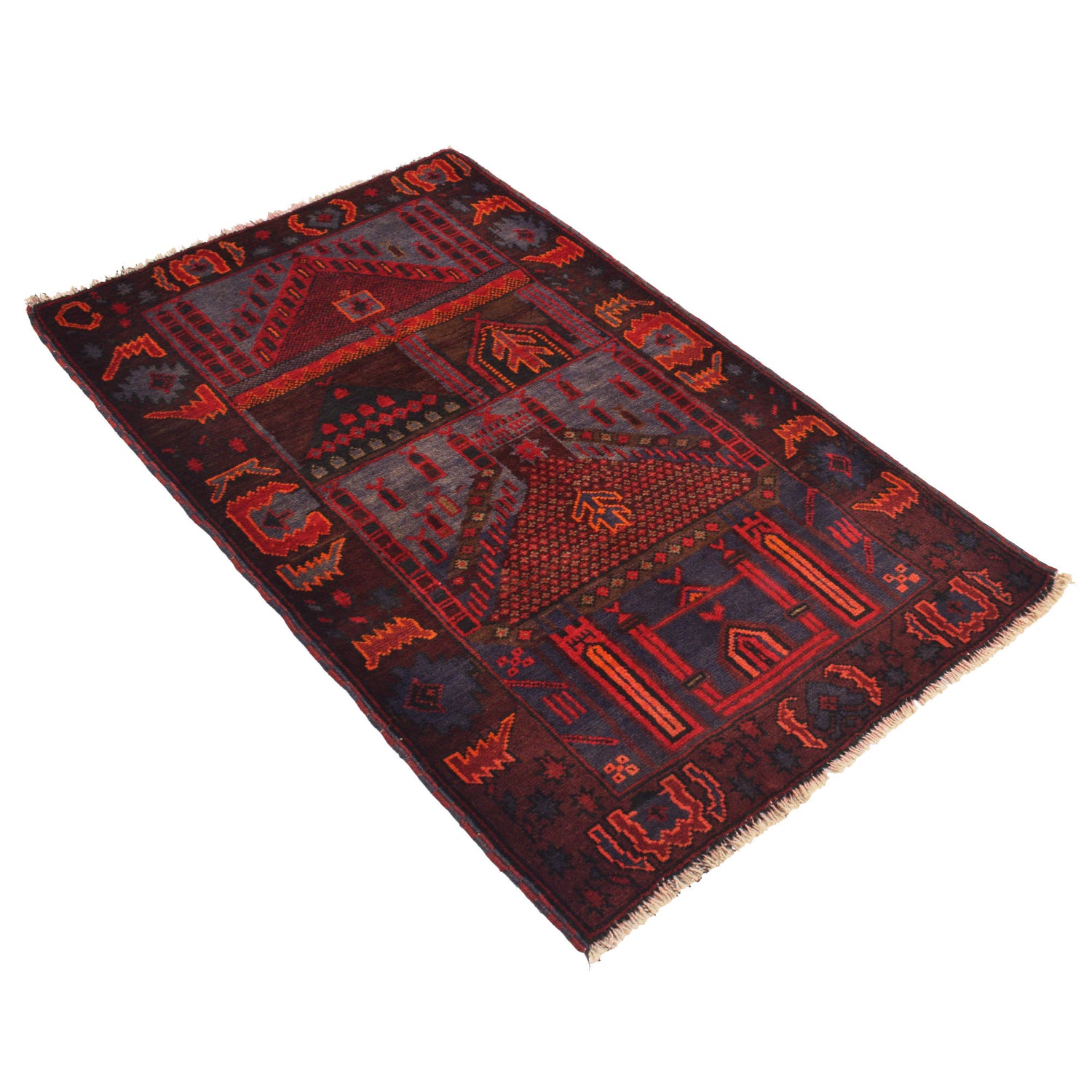 Baluchi Rug Handmade Multi Prayer Design 3x5 ft