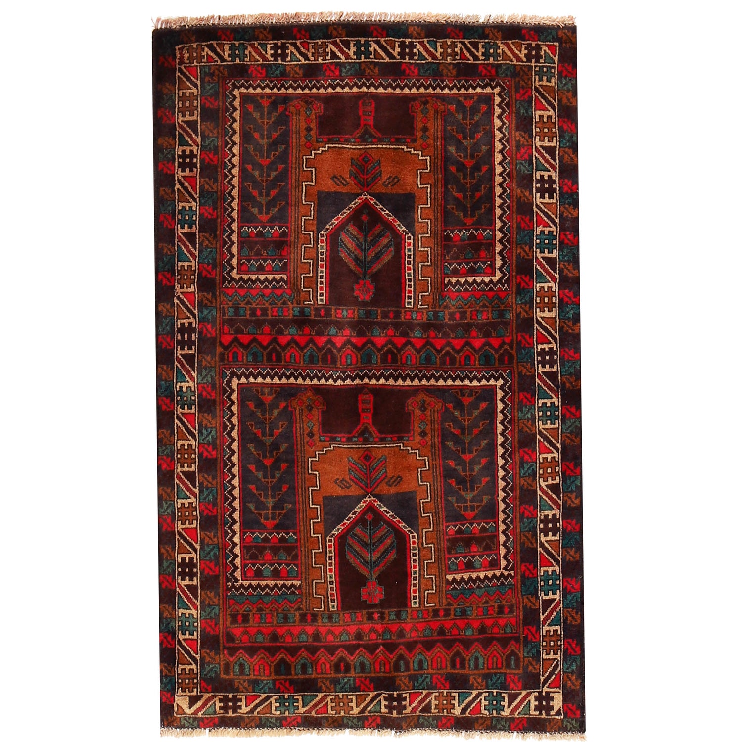 Baluchi Rug Handmade Multi Prayer Design 3x5 ft
