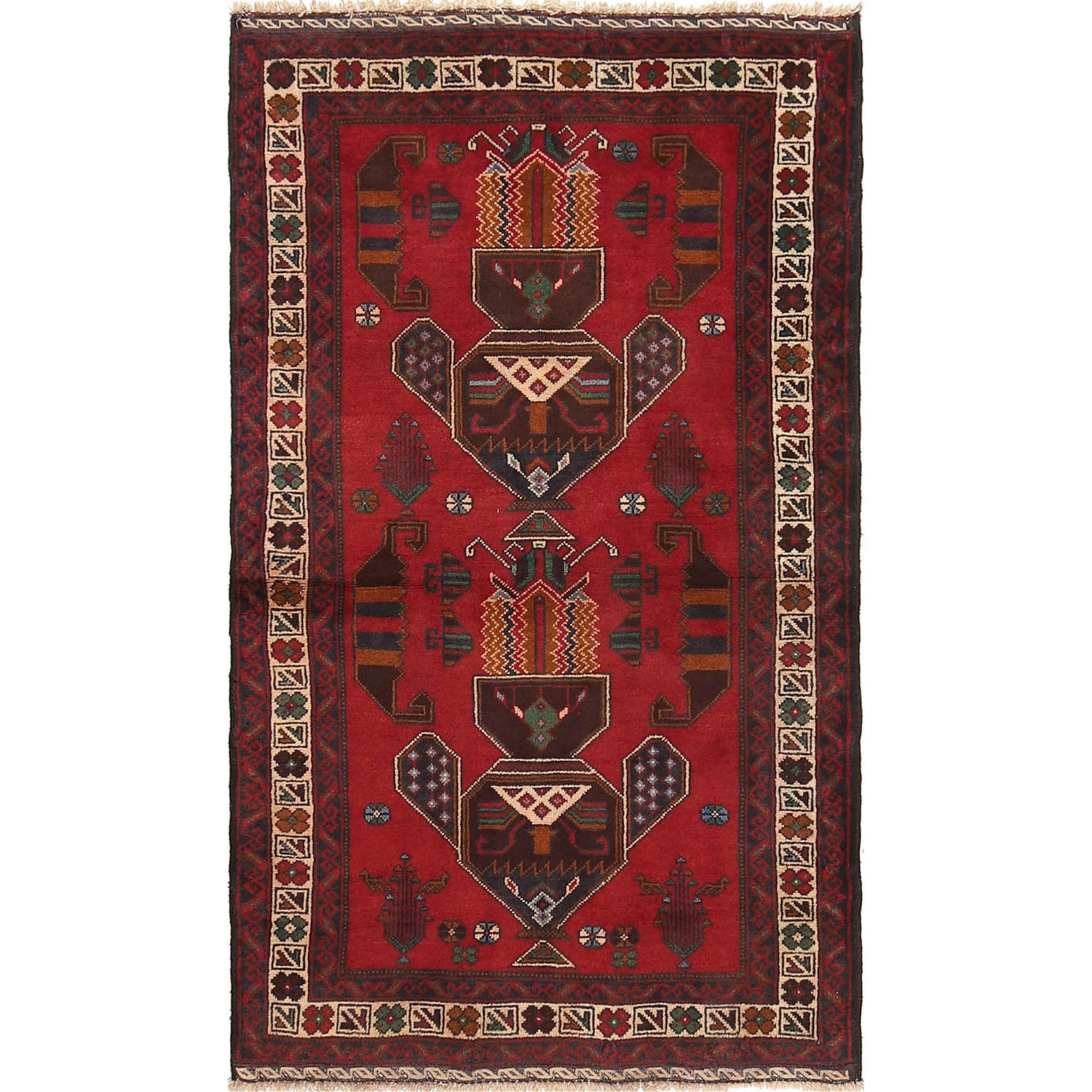 Baluchi Rug Handmade Red Geometric 3x5 ft
