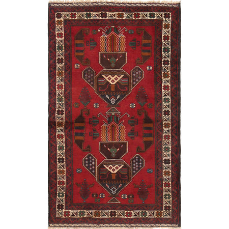Baluchi Rug Handmade Red Geometric 3x5 ft