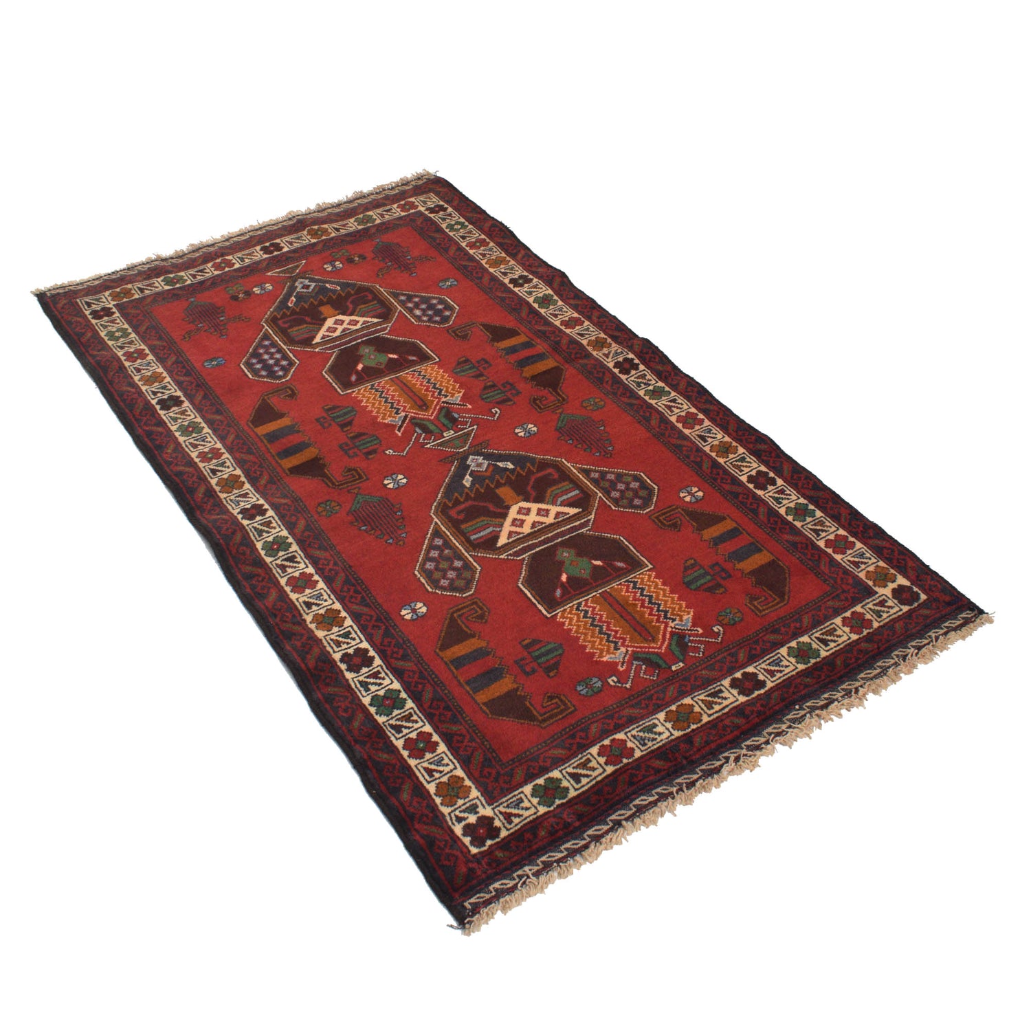 Baluchi Rug Handmade Red Geometric 3x5 ft
