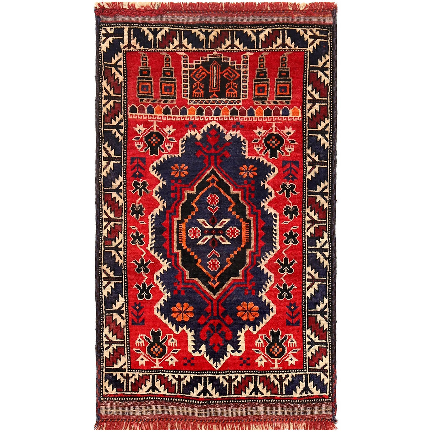 Baluchi Rug Handmade Red Prayer Design 3x5 ft