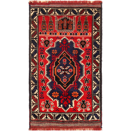 Baluchi Rug Handmade Red Prayer Design 3x5 ft