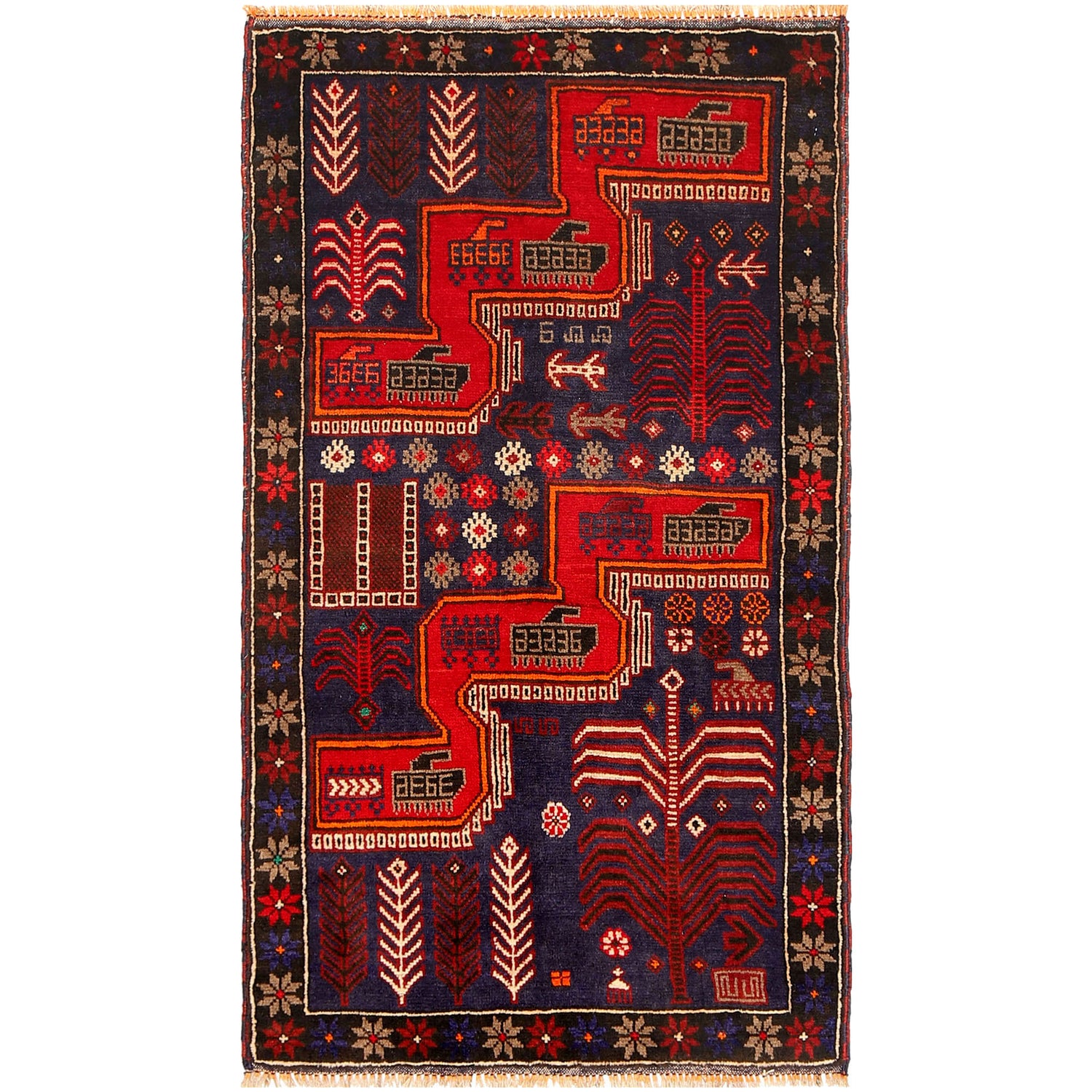 Baluchi Rug Handmade Blue Geometric 3x5 ft