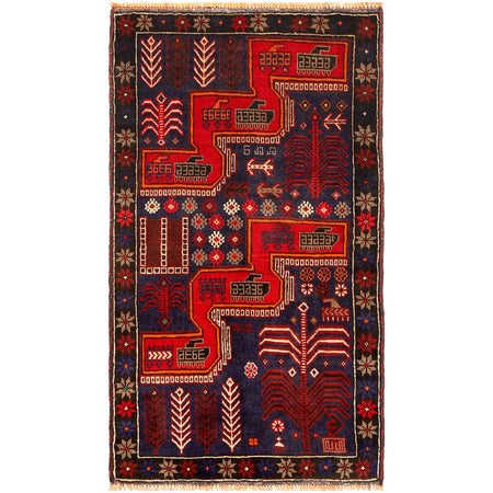 Baluchi Rug Handmade Blue Geometric 3x5 ft