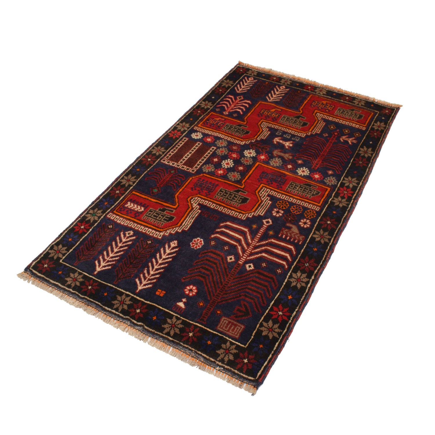 Baluchi Rug Handmade Blue Geometric 3x5 ft
