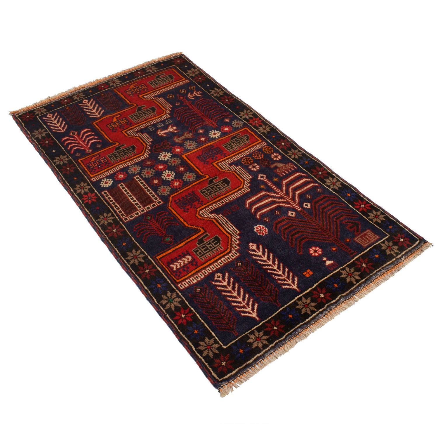 Baluchi Rug Handmade Blue Geometric 3x5 ft