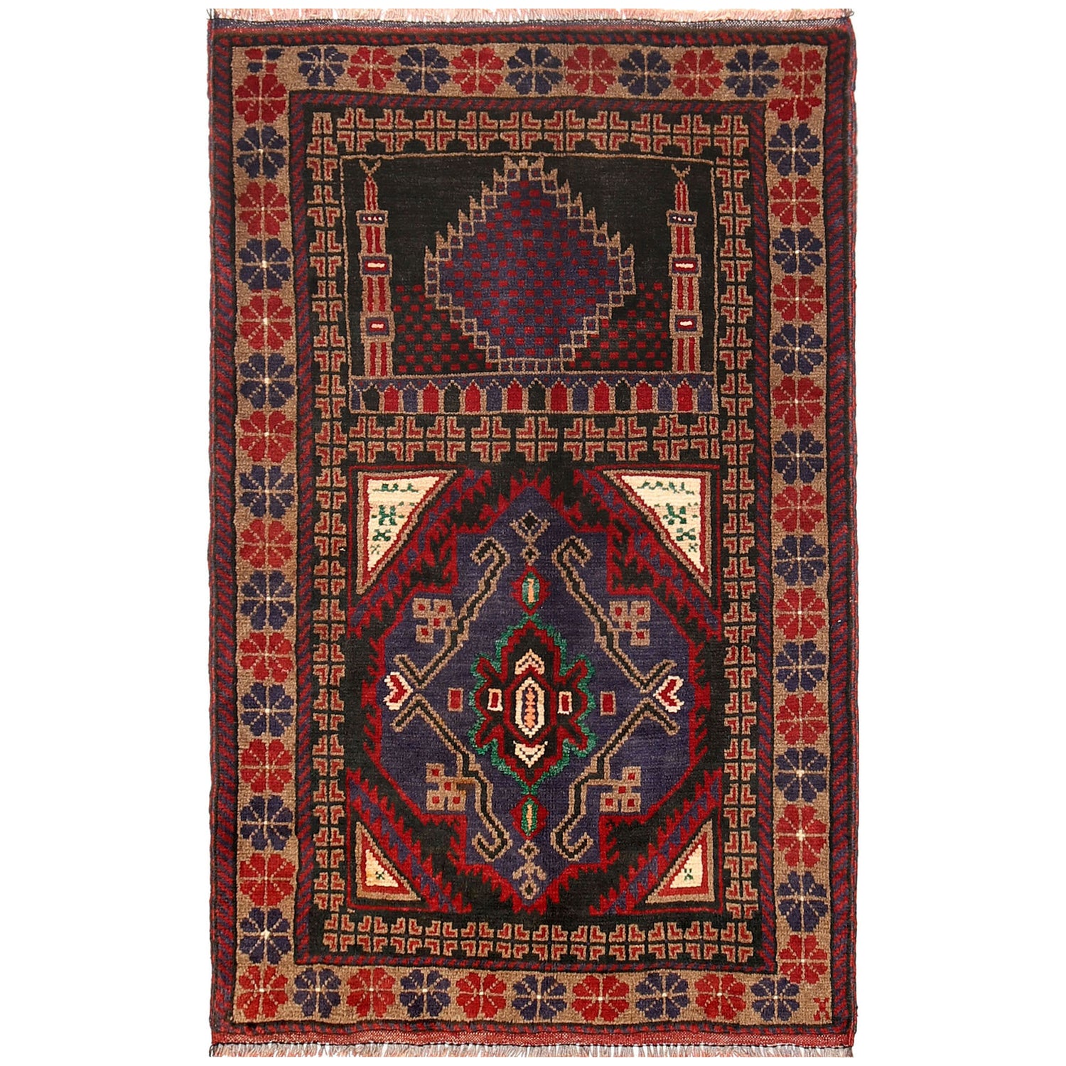 Baluchi Rug Handmade Multi Prayer Design 2x4 ft