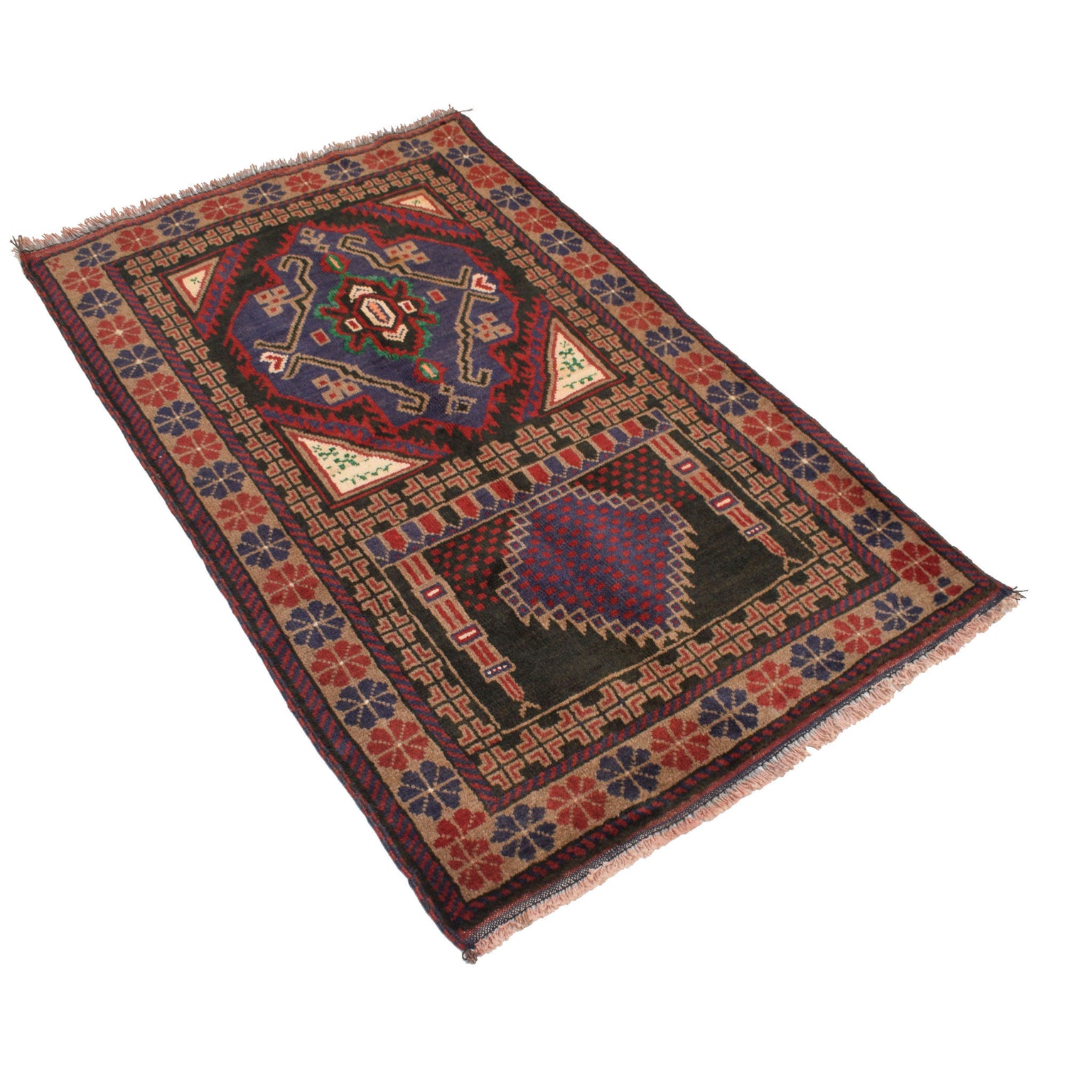 Baluchi Rug Handmade Multi Prayer Design 2x4 ft