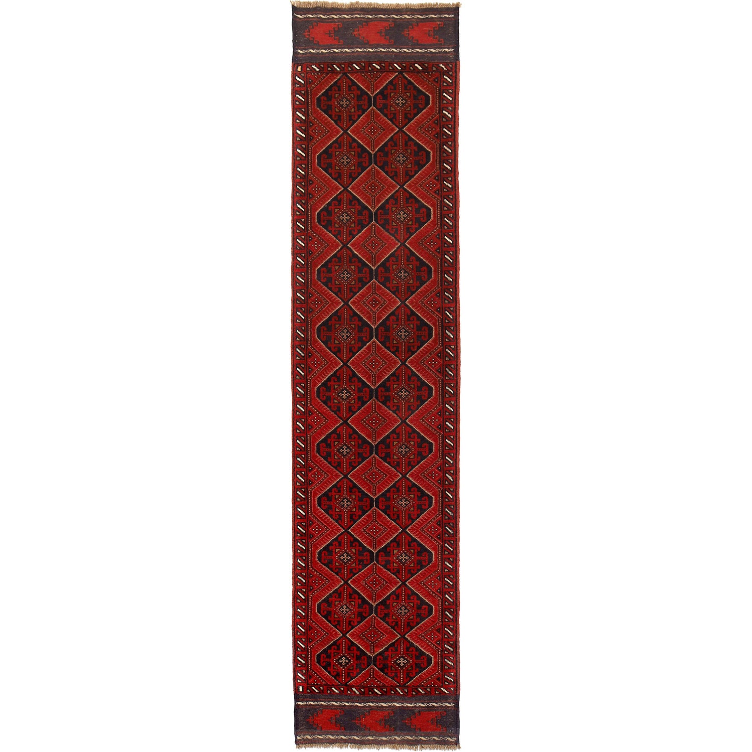 Mashwani Runner Handmade Deep Red Geometric 12' Runner