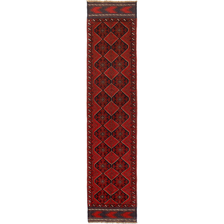 Mashwani Runner Handmade Deep Red Geometric 12' Runner