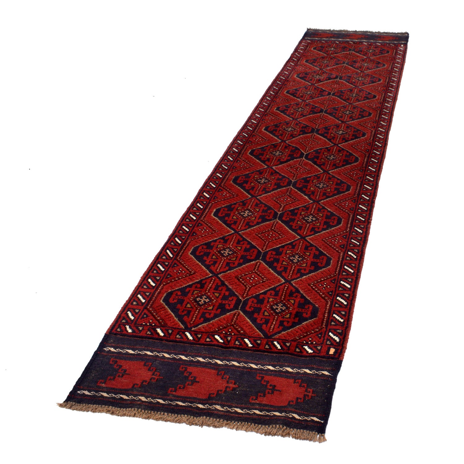 Mashwani Runner Handmade Deep Red Geometric 12' Runner