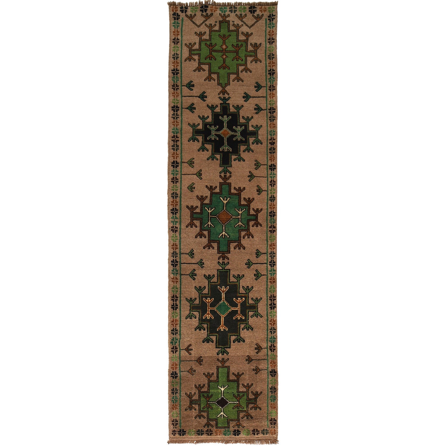 Baluchi Runner Rug Handmade Tan 10' Runner