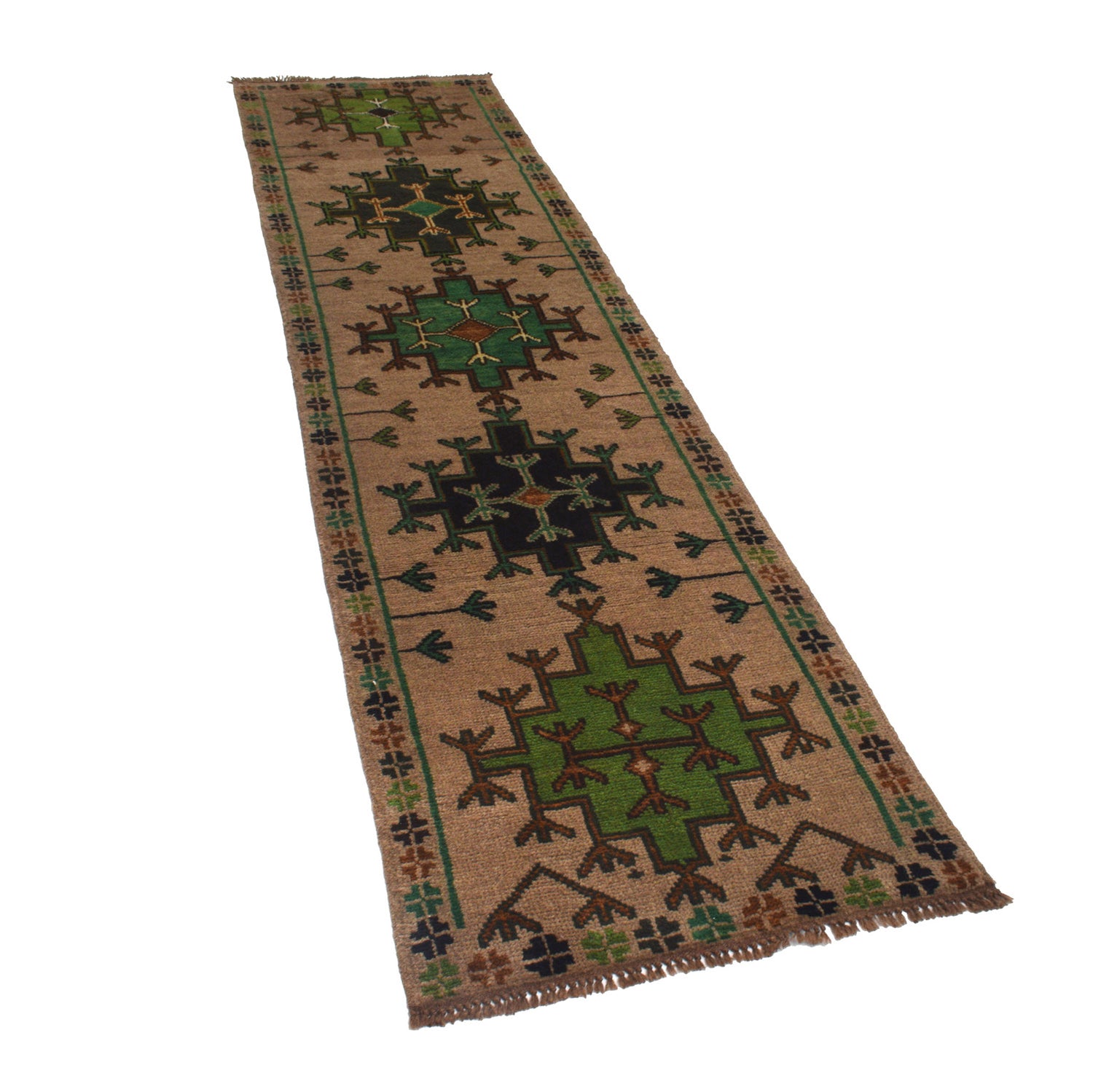 Baluchi Runner Rug Handmade Tan 10' Runner
