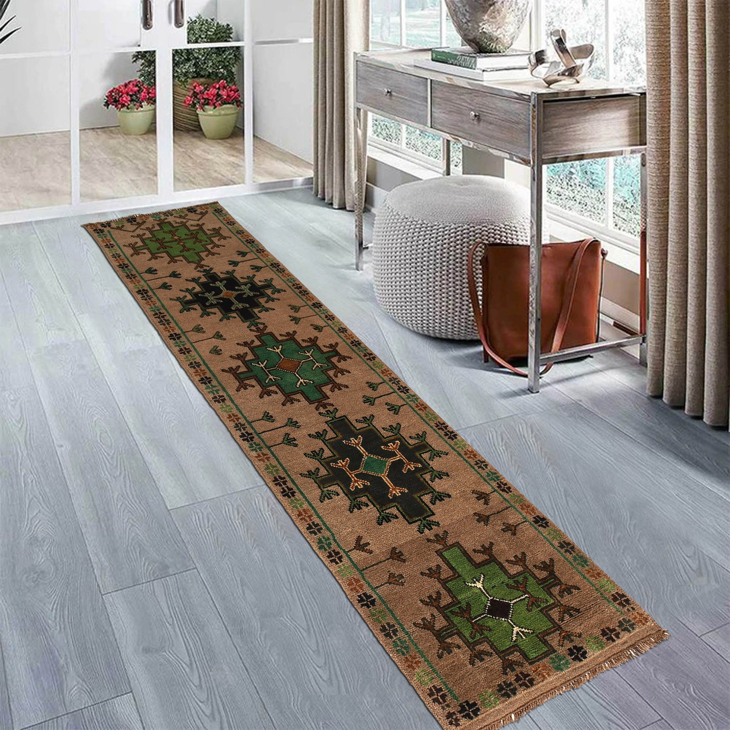 Baluchi Runner Rug Handmade Tan 10' Runner