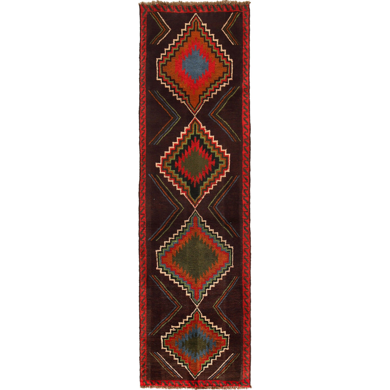 Baluchi Runner Rug Handmade Chocolate 10' Runner