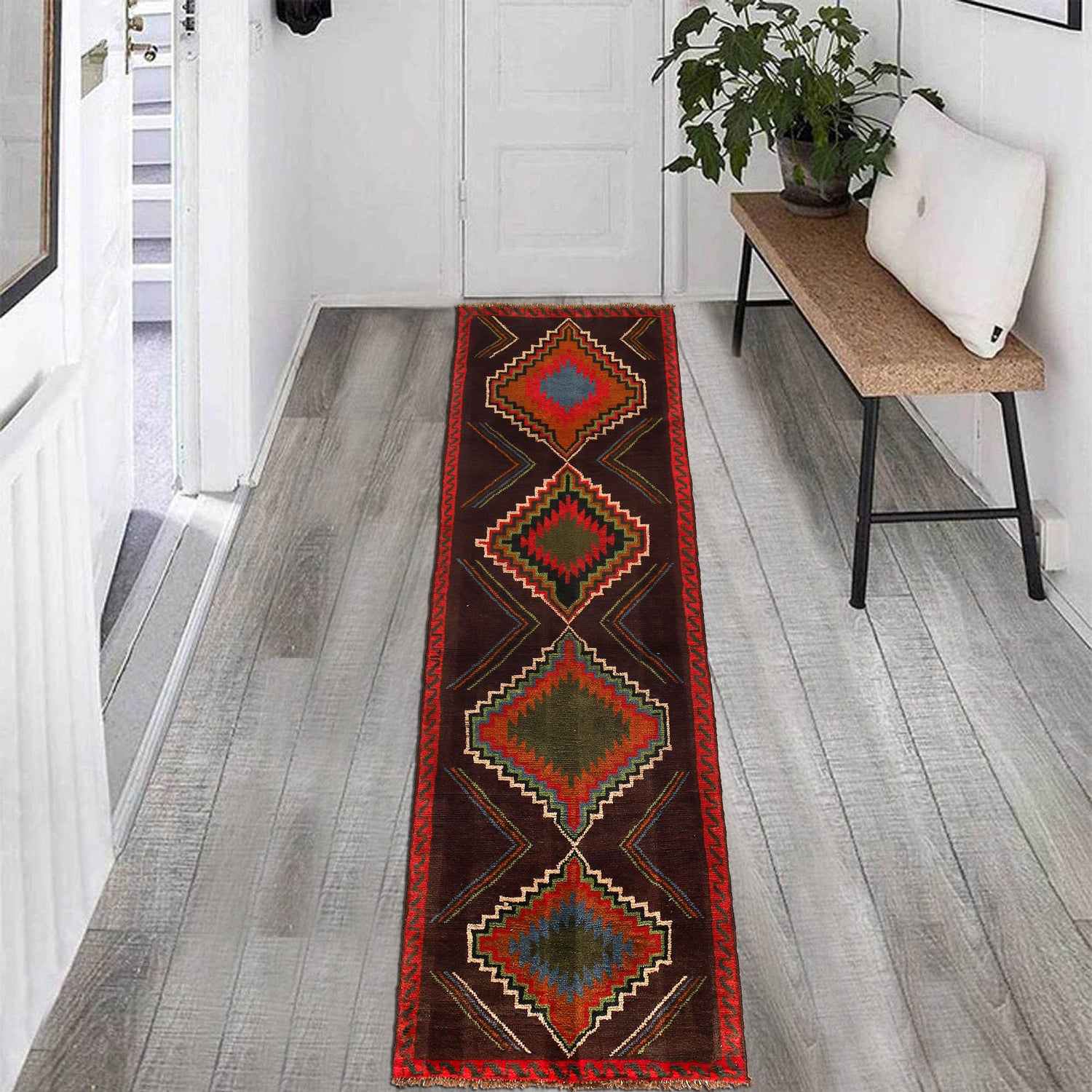 Baluchi Runner Rug Handmade Chocolate 10' Runner