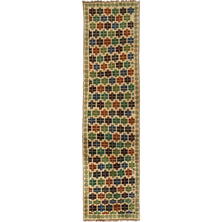 Baluchi Runner Rug Handmade Beige 10' Runner