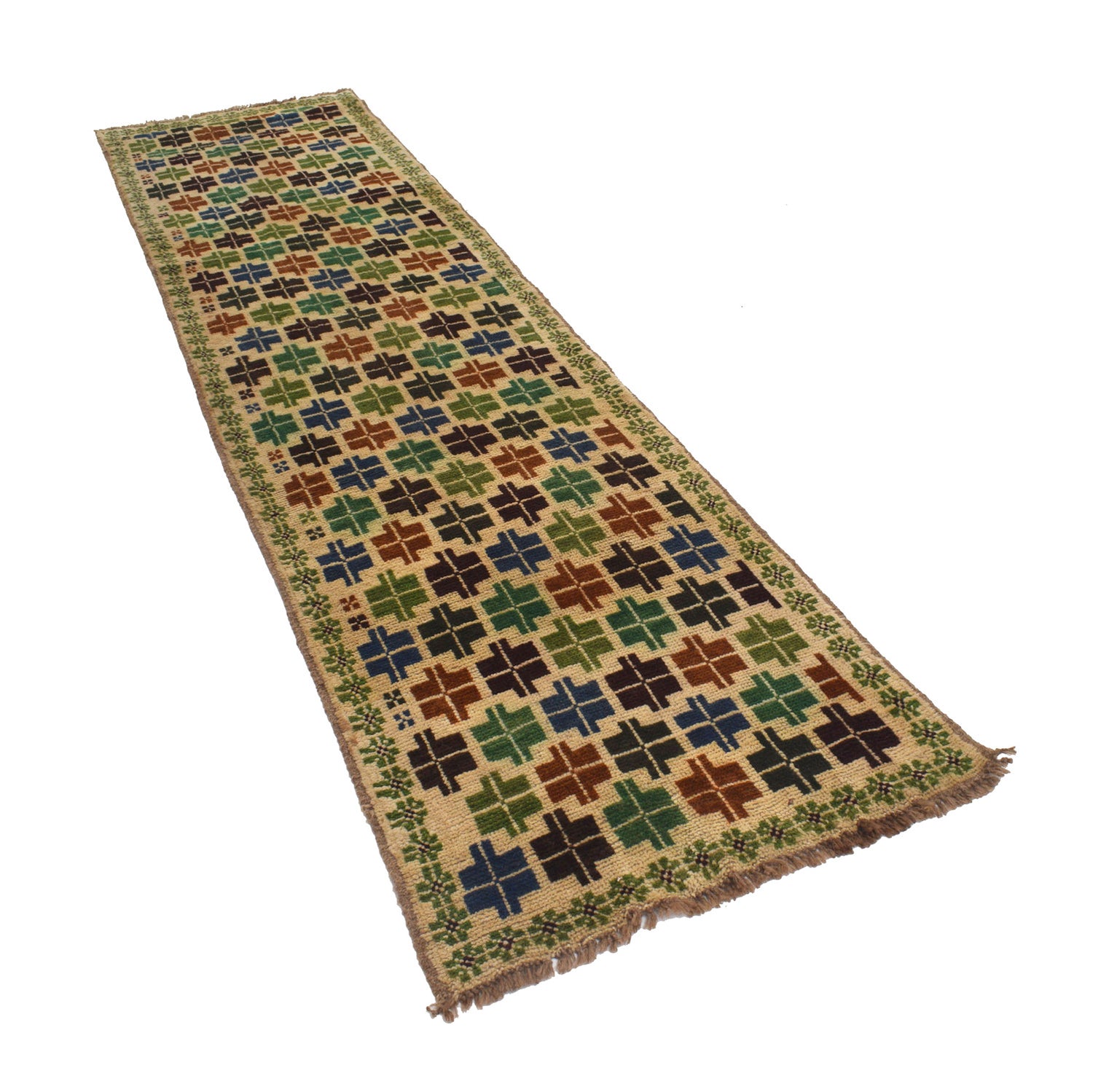 Baluchi Runner Rug Handmade Beige 10' Runner
