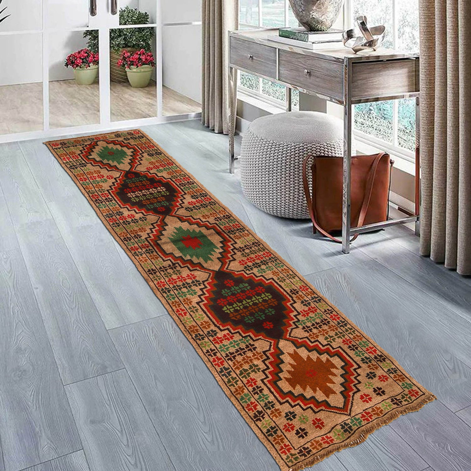Baluchi Runner Rug Handmade Tan 10' Runner