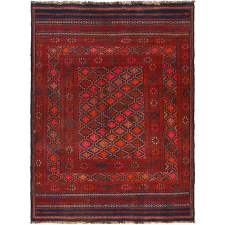 Laghari Kilim Area Rug Handmade Multi Geometric 4x6 ft