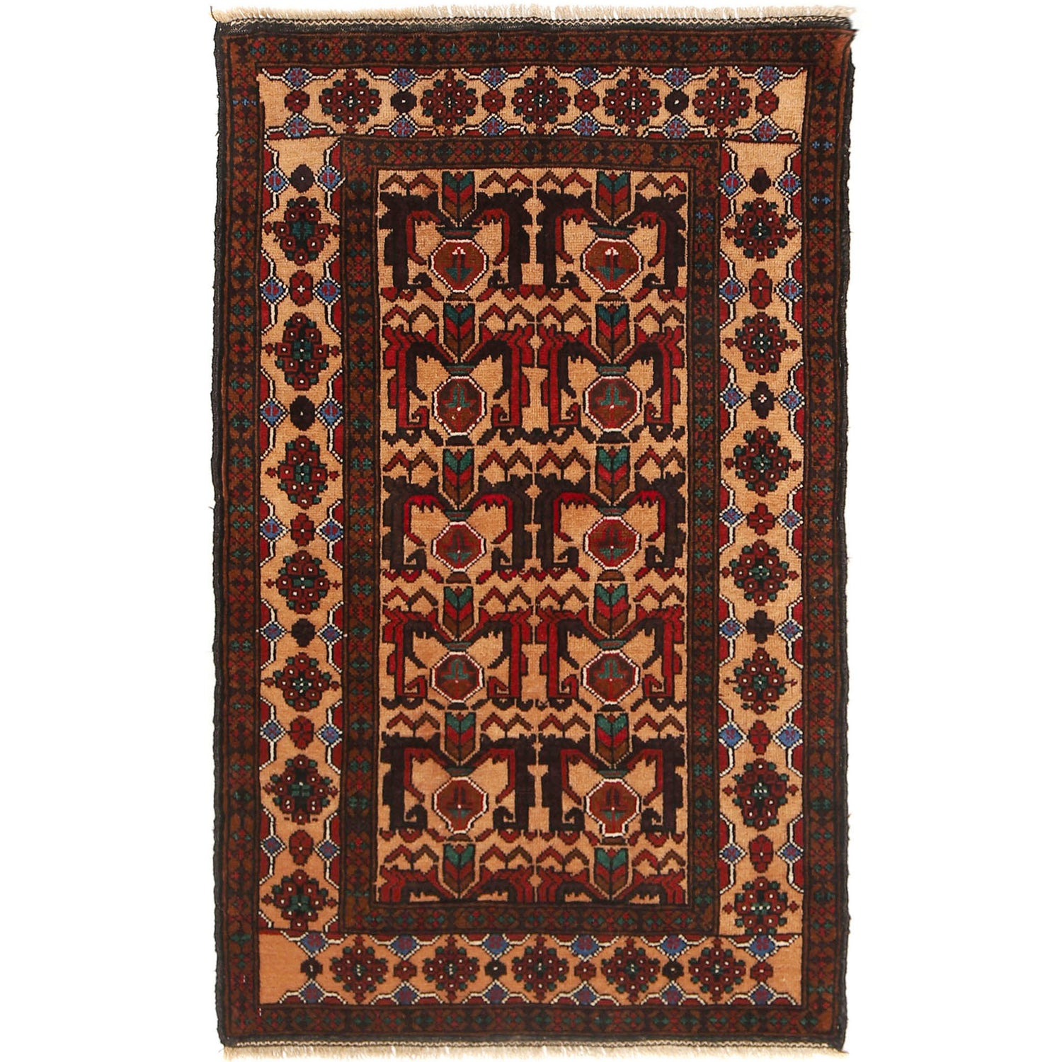 Baluchi Rug Handmade Multi Geometric 3x5 ft