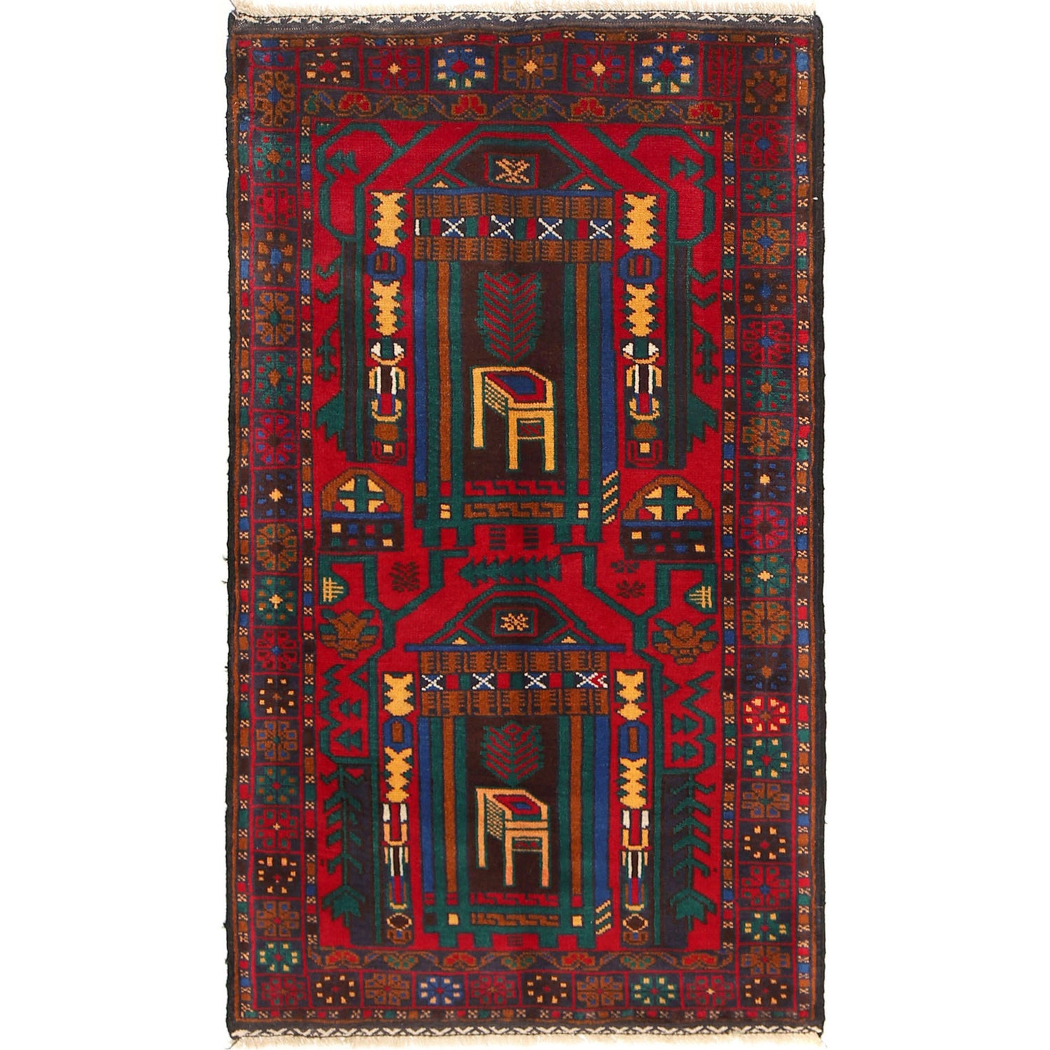 Baluchi Rug Handmade Multi Geometric 3x5 ft