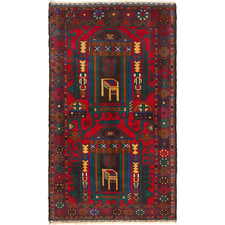 Baluchi Rug Handmade Multi Geometric 3x5 ft