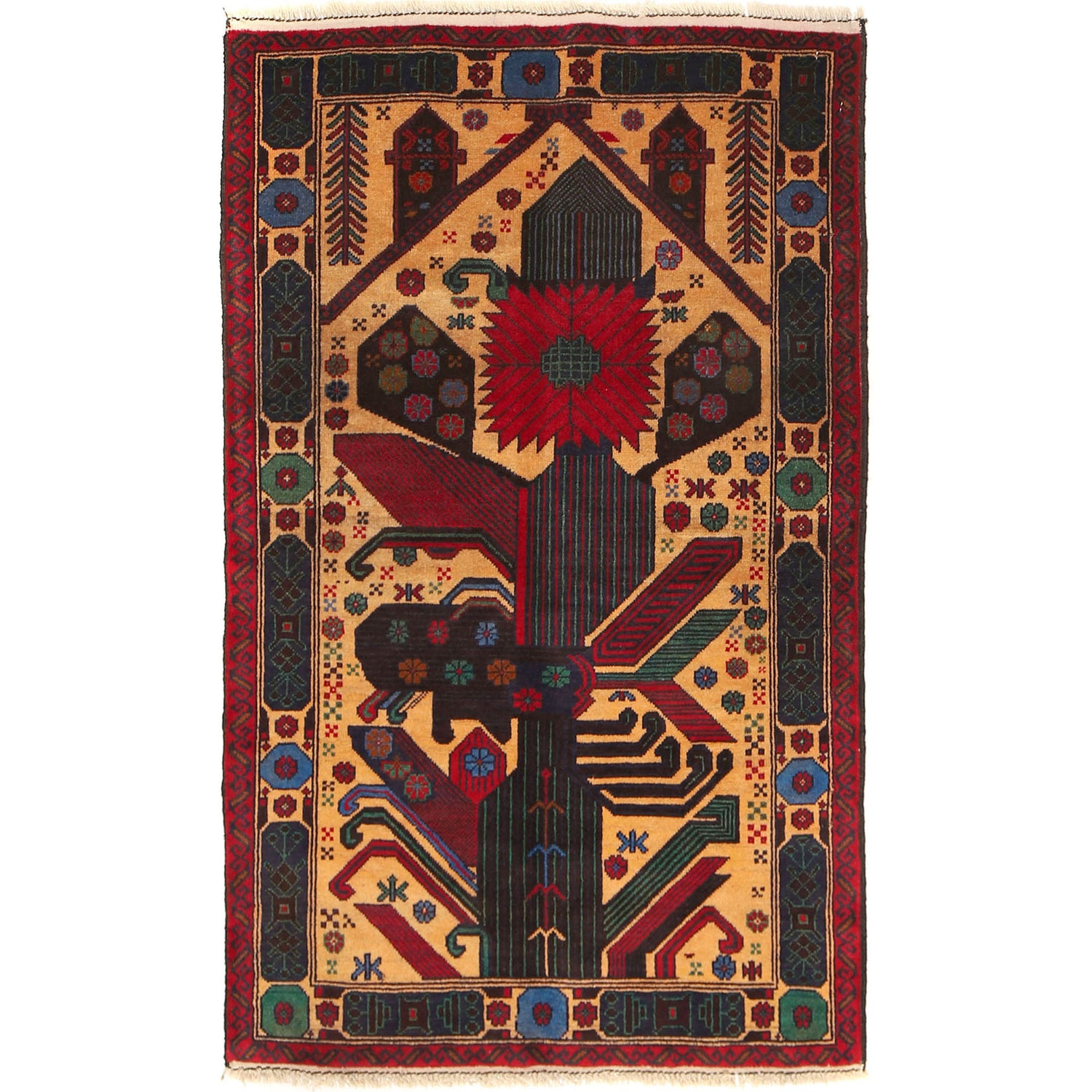 Baluchi Rug Handmade Orange Prayer Design 3x5 ft
