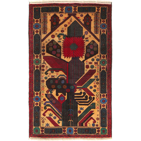 Baluchi Rug Handmade Orange Prayer Design 3x5 ft