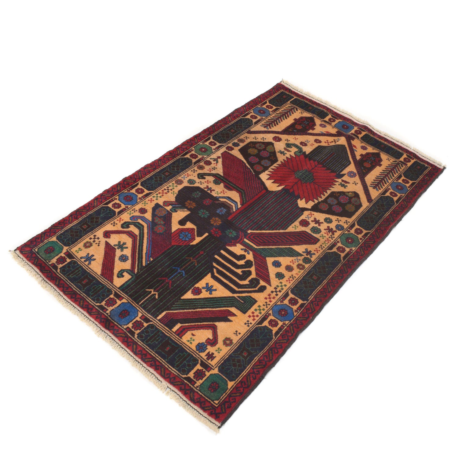 Baluchi Rug Handmade Orange Prayer Design 3x5 ft