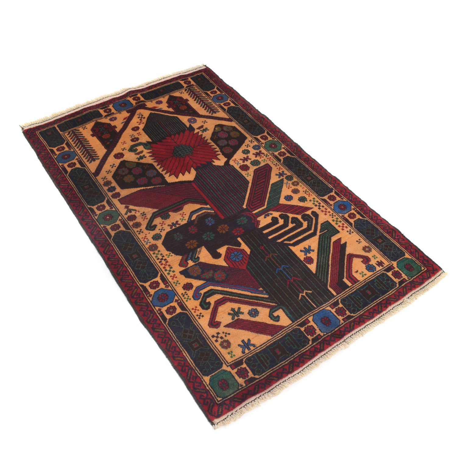 Baluchi Rug Handmade Orange Prayer Design 3x5 ft