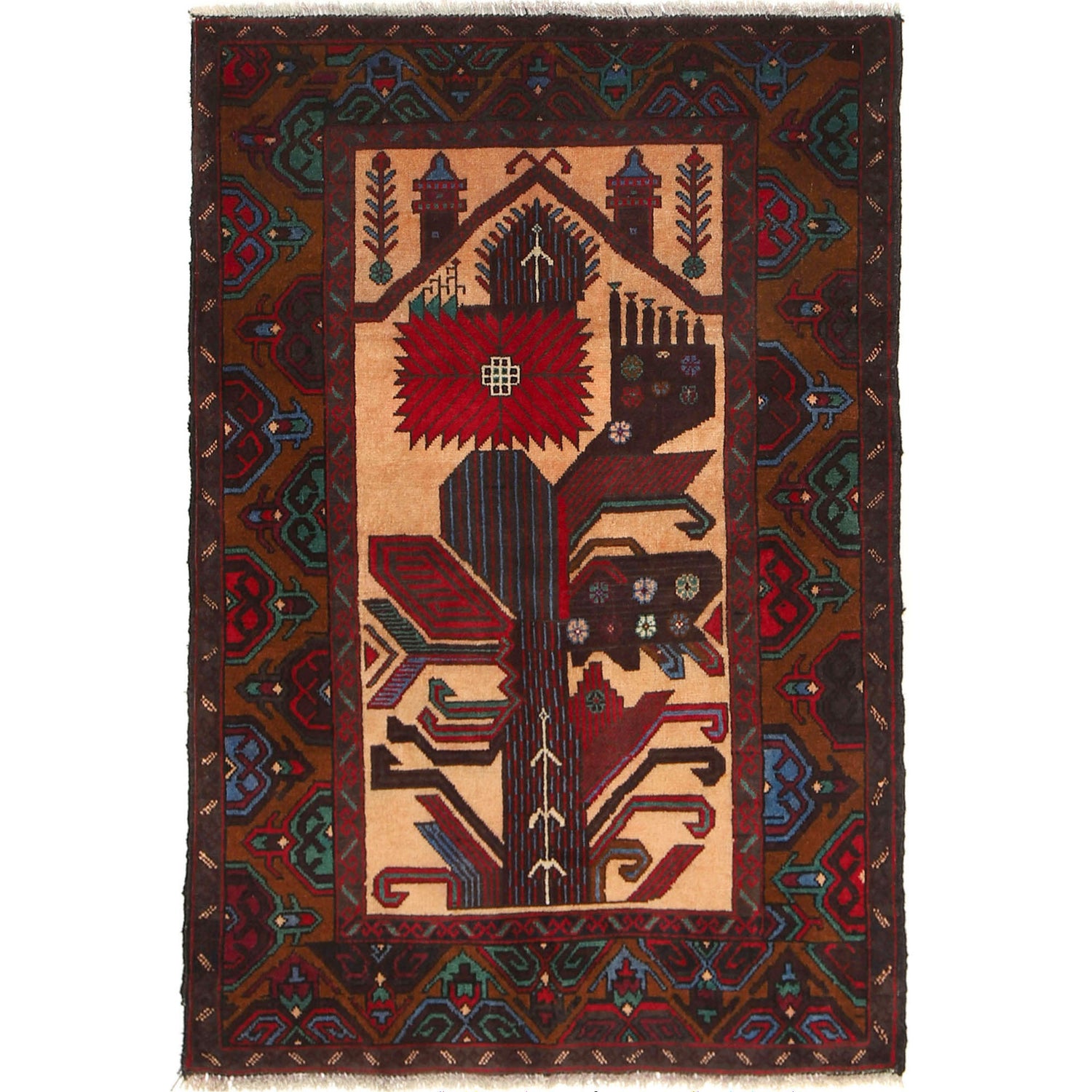 Baluchi Rug Handmade Multi Prayer Design 2x4 ft