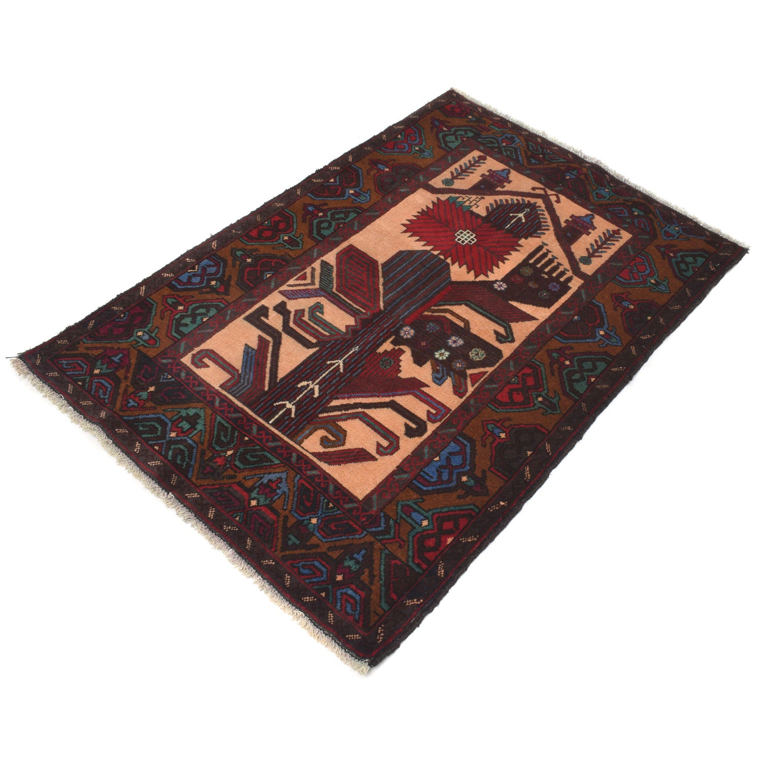 Baluchi Rug Handmade Multi Prayer Design 2x4 ft