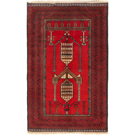 Baluchi Rug Handmade Red Prayer Design 3x5 ft